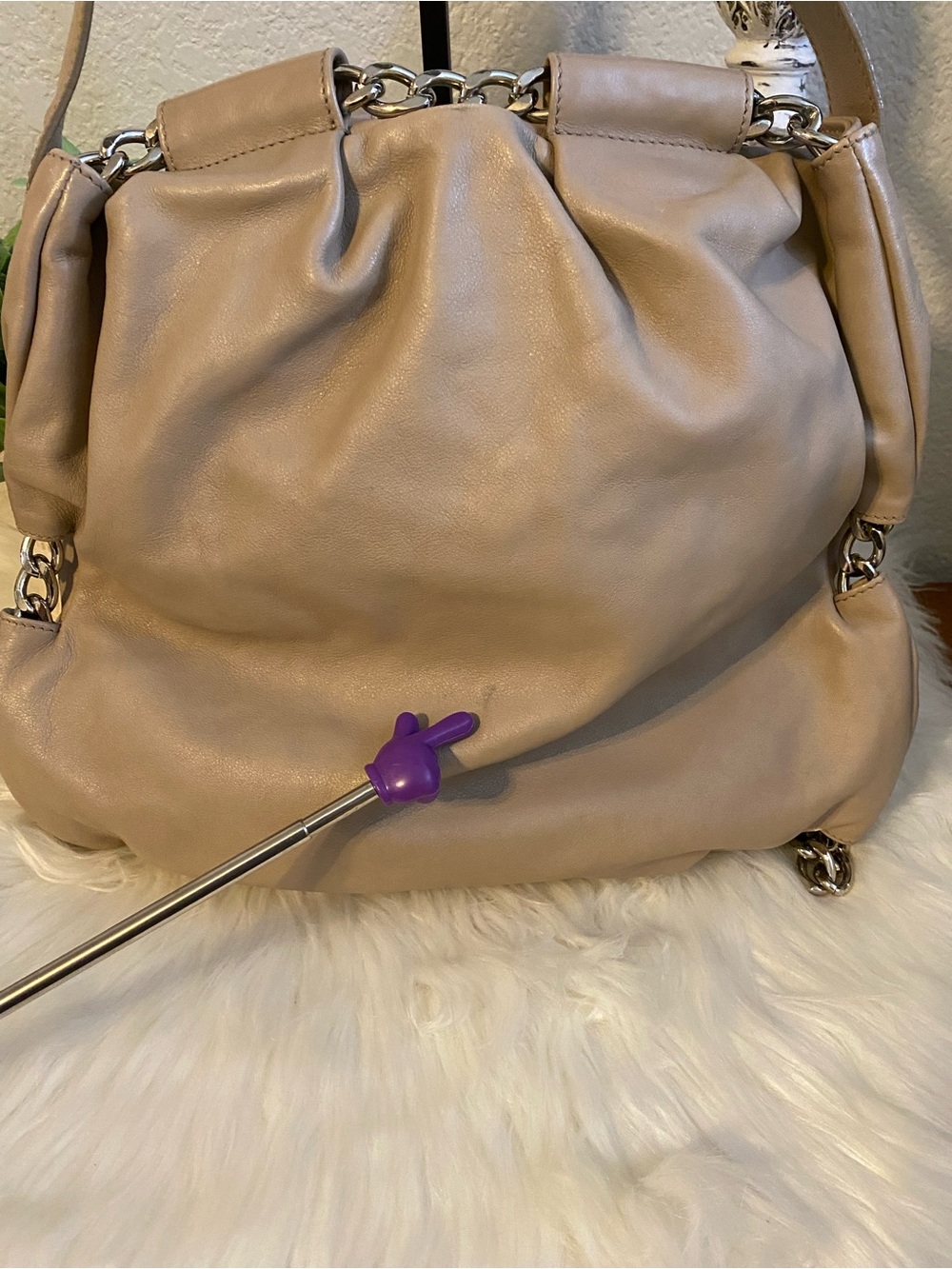 Furla Taupe Soft Leather Shoulder Hobo Bag w/ Chain Detail - Picture 4 of 14